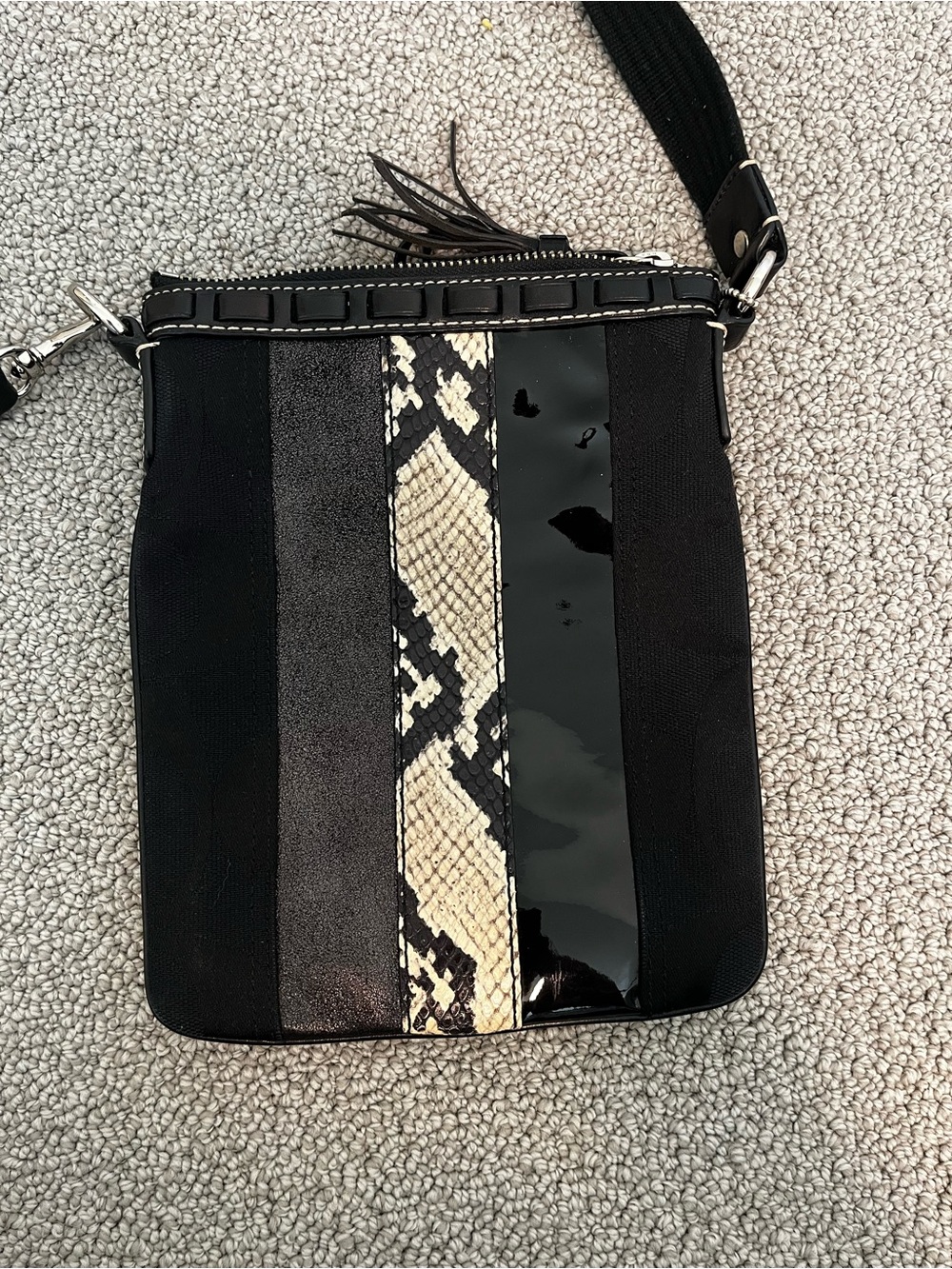COACH Vintage Black Crossbody Bag with Snake-Print Accent